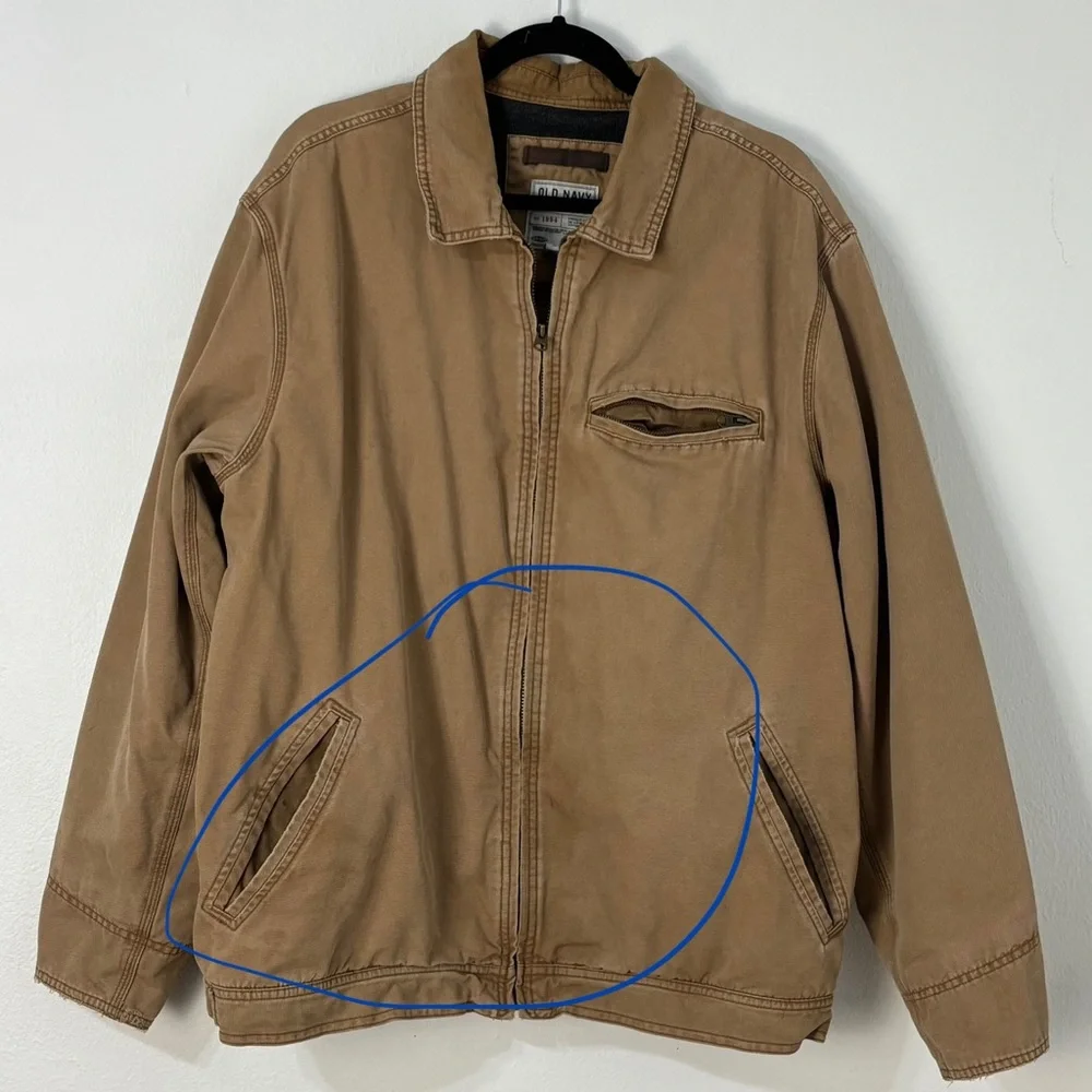 Vintage Y2K Old Navy Tan Canvas Chore Barn Jacket Mens L Fleece Lined Utility‎